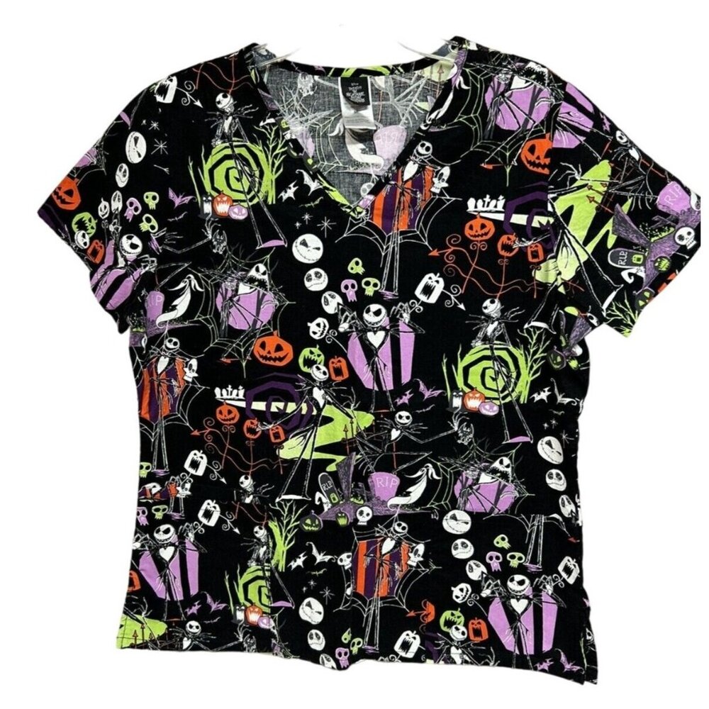 Disney The Nightmare Before Christmas Womens Medium Scrub Top V Neck Pockets